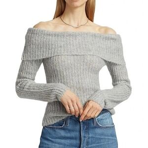 NEW Reformation Oberon Off-the-Shoulder Sweater Foggy Gray Alpaca Wool Sz Medium